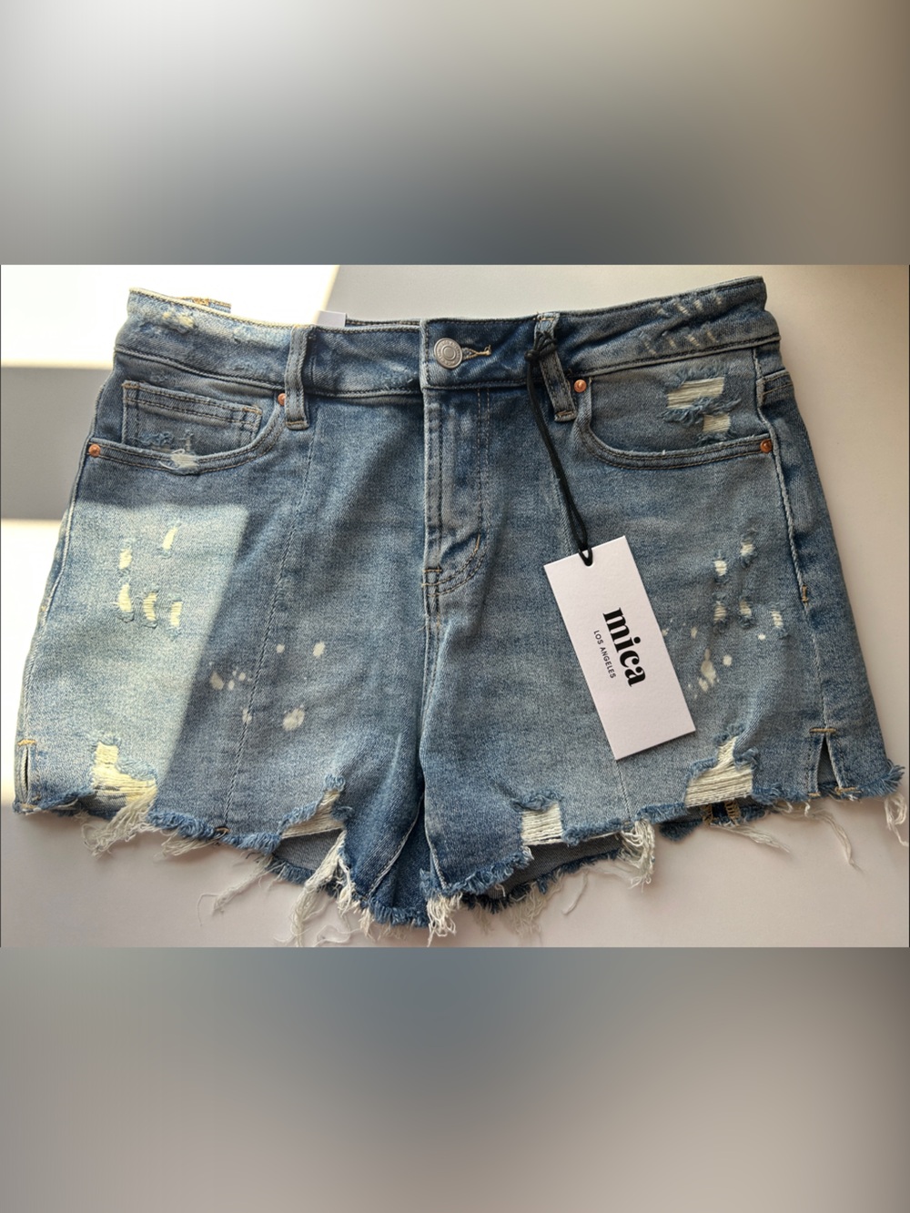 Mica Light Blue Distressed Denim Jean Shorts